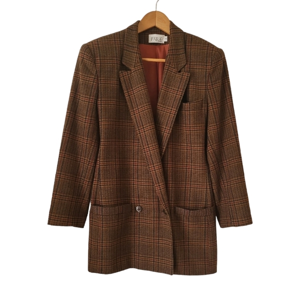 Vintage Jackets & Blazers - Vintage Para Double Breasted Wool Blend Plaid Blazer Size 10